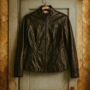 Andrew Marc New York Black Leather Jacket Women’s Size XS Fully Lined